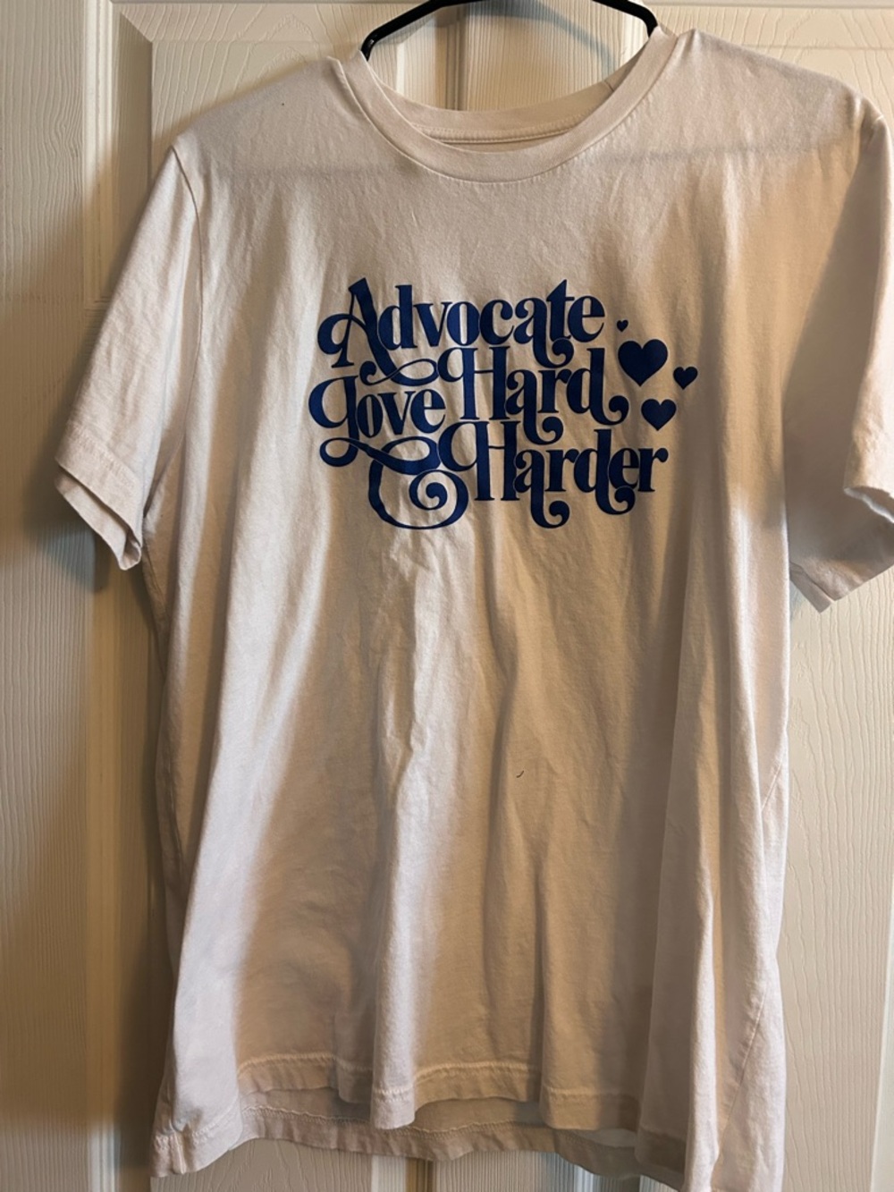 White Short-Sleeve Graphic Tee with Blue Slogan